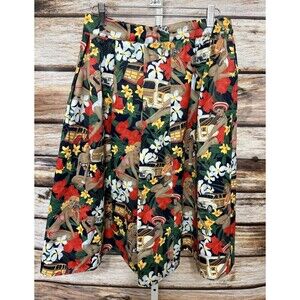 A-Line Blue Hawaiian Hula Girl Print Skirt Size Large Elastic Waist Colorful